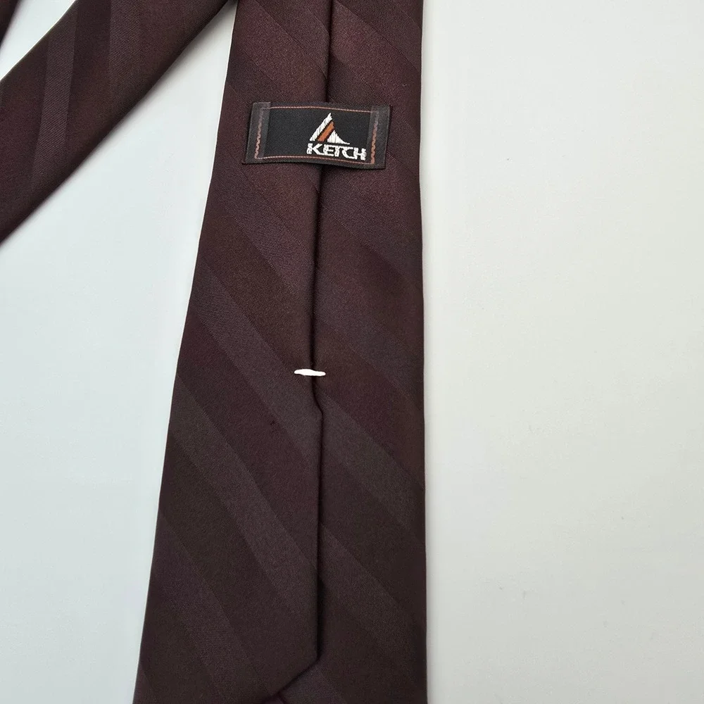 Men's Ketzch Dark Brown Striped Silk Blend Dress Tie Necktie Formal Business Vtg - Picture 4 of 4